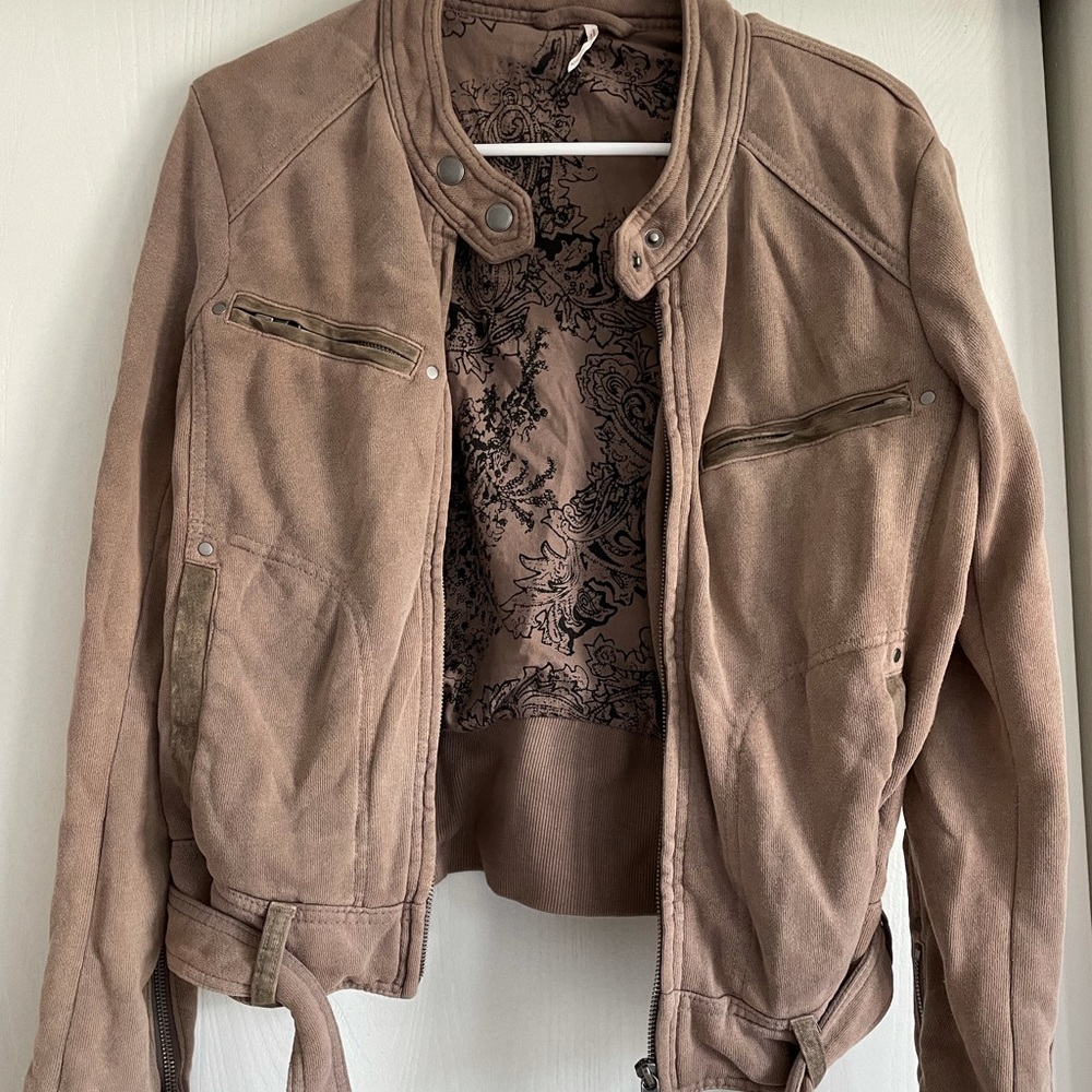 Free People Dusty Rose Suede Moto Jacket